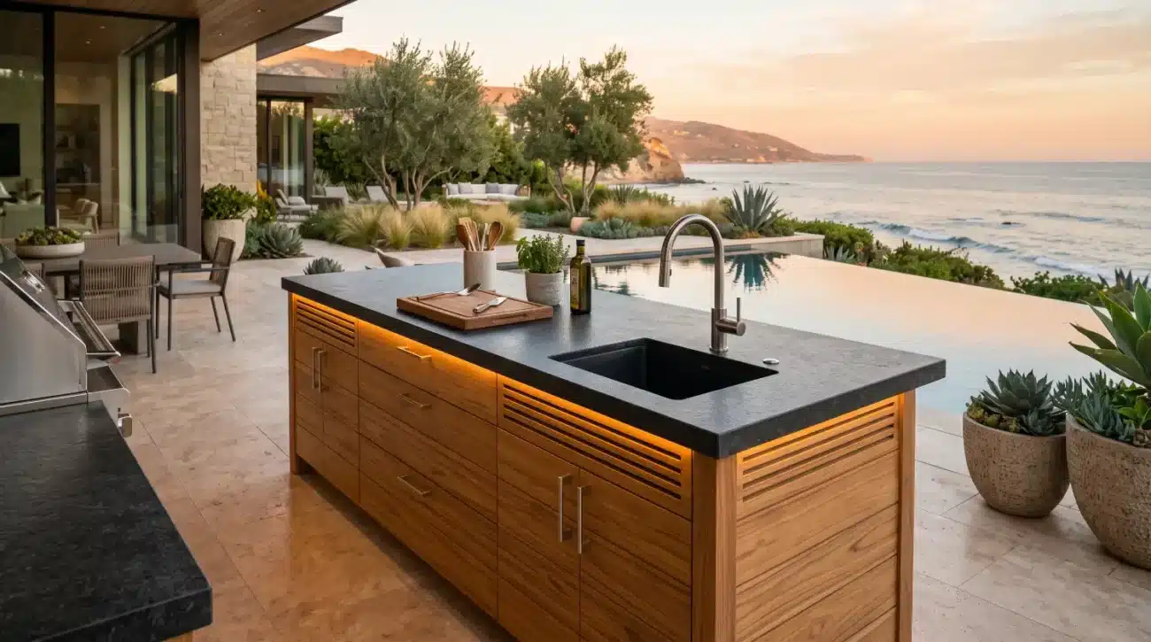outdoor teak sink cabinet