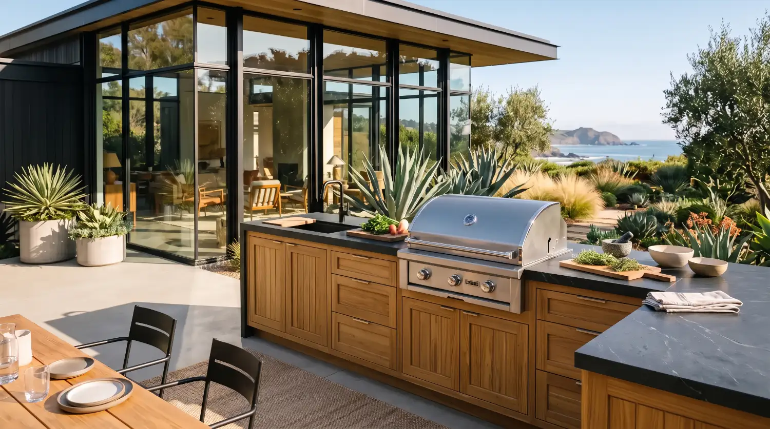 teak outdoor kitchen