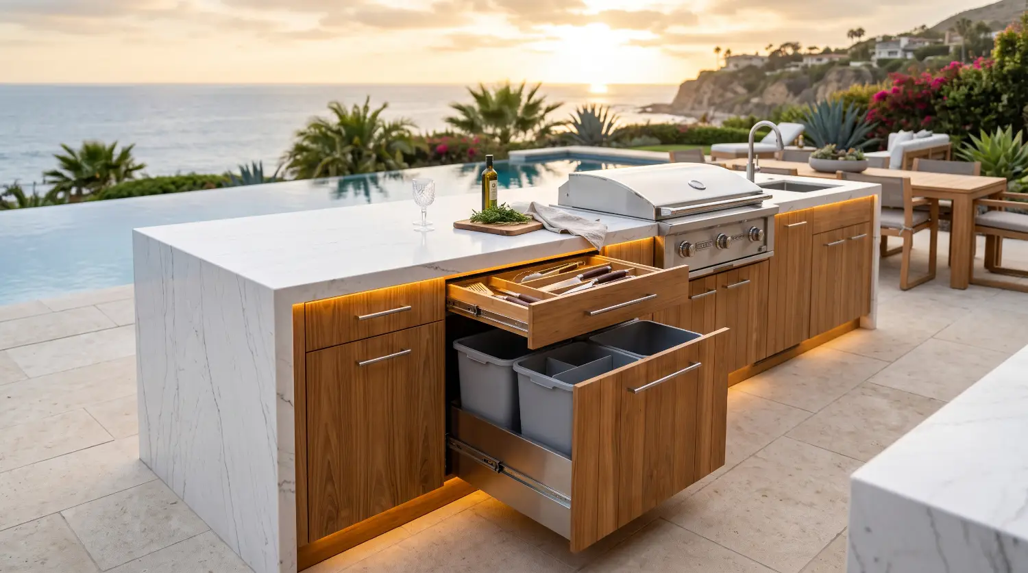 outdoor kitchen trash