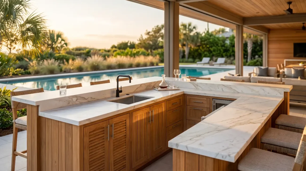 pool house teak bar