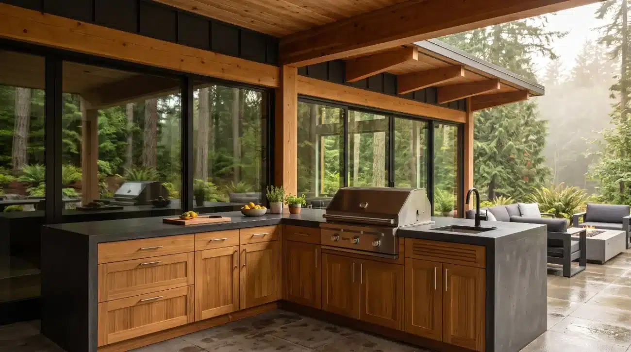 teak outdoor kitchen